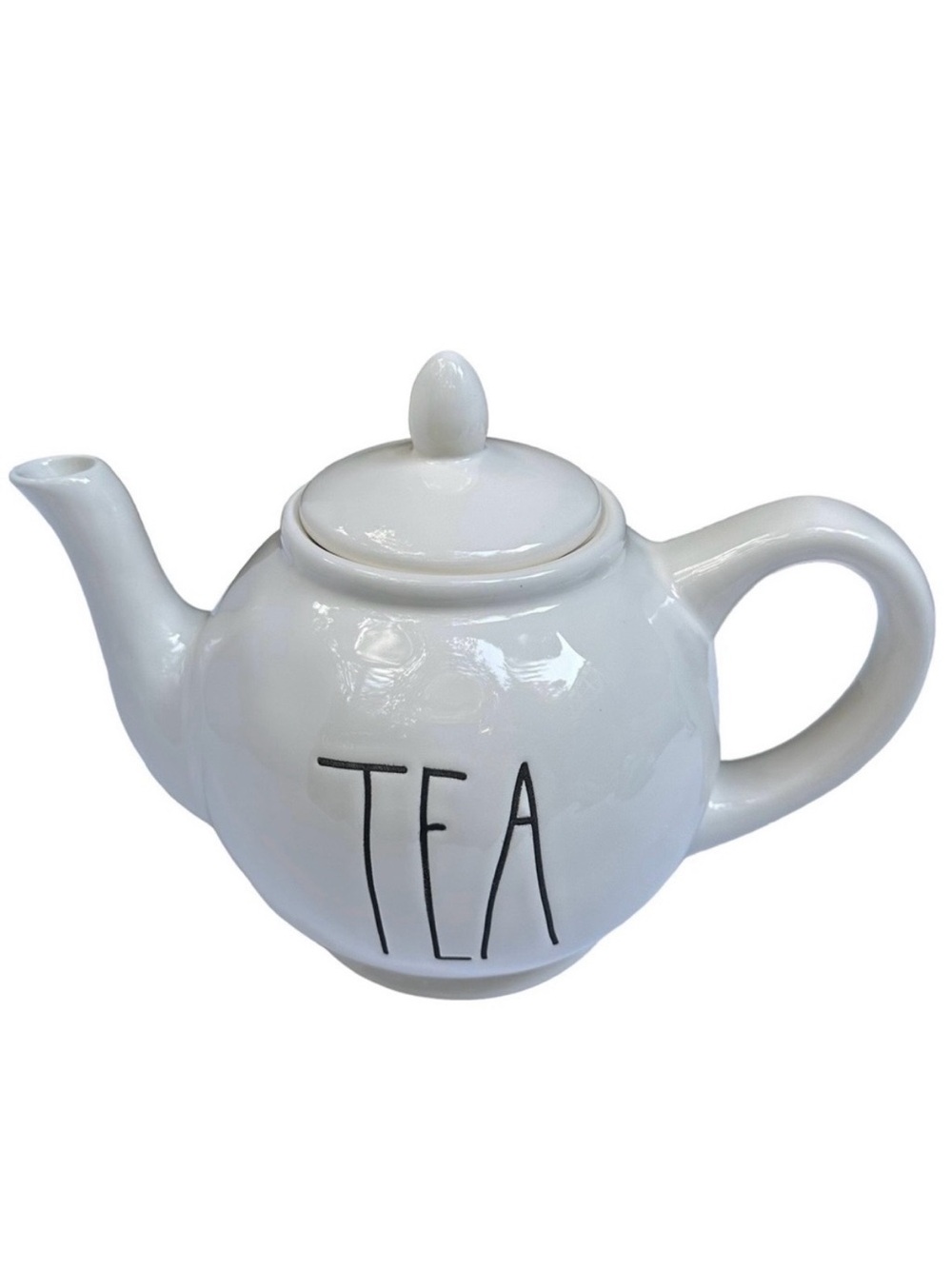 Rae Dunn TEA Teapot Creamy White Black Large Letter Dimples NWT 2017 OG